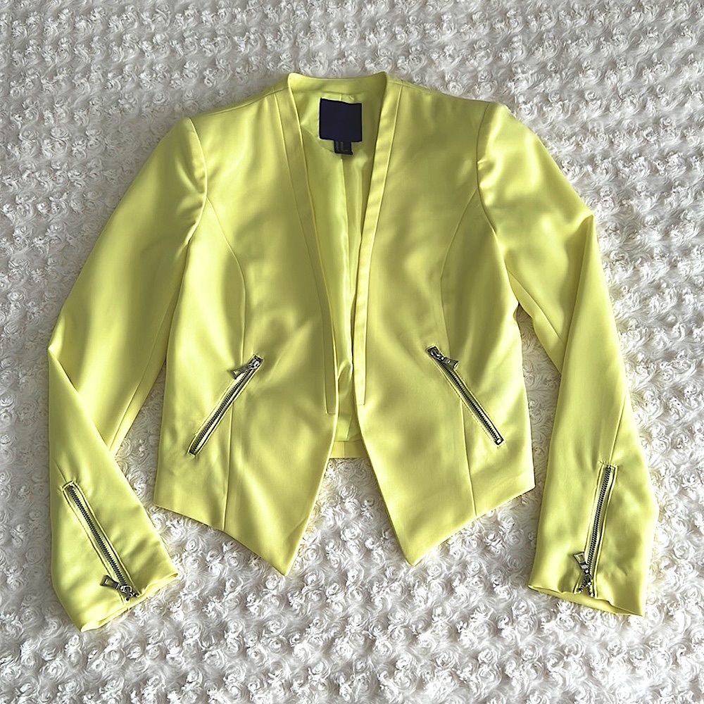 Forever 21 Blazer Bright Yellow Zipper Details